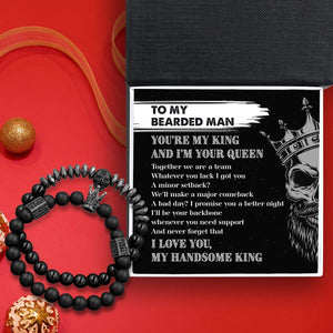 Couple Crown And Skull Bracelets - Beard - To My Bearded Man - I'll Be Your Backbone Whenever You Need Support - Gbu26014