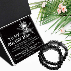 Couple Crown And Skull Bracelets - Guitar - To My Rockin' Man - You Are The Beat In My Heart - Gbu26015