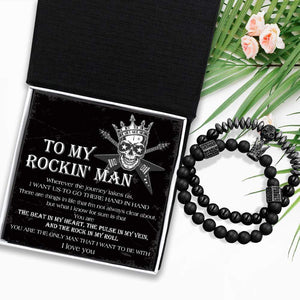 Couple Crown And Skull Bracelets - Guitar - To My Rockin' Man - You Are The Beat In My Heart - Gbu26015