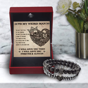 Couple Crown and Skull Bracelets - Skull & Tattoo - To My Man - Deeper In Love Every Day - Gbu26011