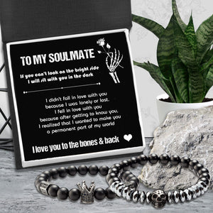 Couple Crown and Skull Bracelets - Skull & Tattoo - To My Soulmate - I Love You To The Bones & Back - Gbu13006