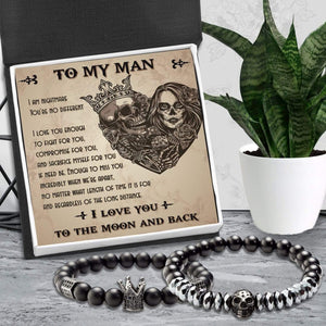 Couple Crown and Skull Bracelets - Skull & Tattoos - To Couple - I Love You To The Moon And Back - Gbu26010