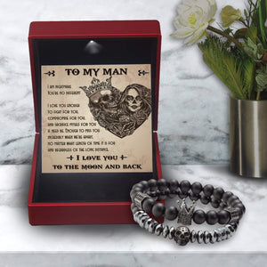 Couple Crown and Skull Bracelets - Skull & Tattoos - To Couple - I Love You To The Moon And Back - Gbu26010