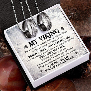 Couple Rune Ring Necklaces - My Viking - I Love You To Valhalla And Back - Gndx26005