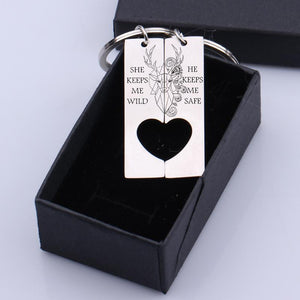 Heart Couple Keychains - Hunting Lovers - She Keeps Me Wild - He Keeps Me Safe - Gkh14023