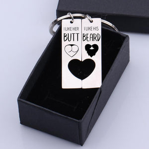 Heart Couple Keychains - I Like Her Butt, I Like His Beard - Gkh14017