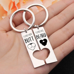 Heart Couple Keychains - I Like Her Butt, I Like His Beard - Gkh14017