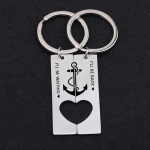 Heart Couple Keychains - I'll Be Waiting I'll Be Back Navy - Gkh14002