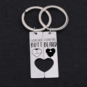 Heart Couple Keychains - I Love His Beard - Gkh14024