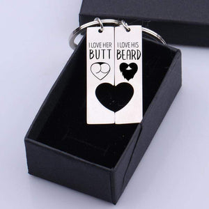Heart Couple Keychains - I Love His Beard - Gkh14024