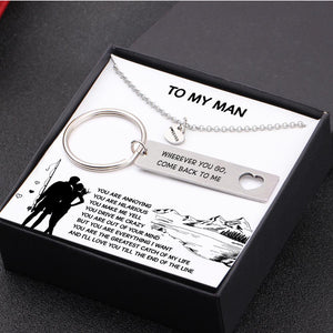 Heart Necklace & Keychain Gift Set - Fishing Lovers - To My Man - You Are Everything I Want - Gnc26040