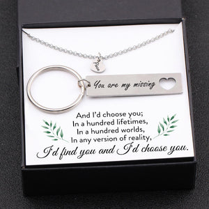 Heart Necklace & Keychain Gift Set - I'd Choose You In A Hundred Lifetimes - Gnc15002