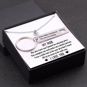 Heart Necklace & Keychain Gift Set - My Man - Drive Safely - I Want All Of My Lasts To Be With You - Gnc26008