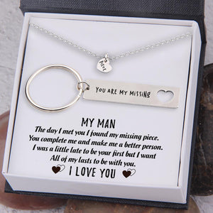 Personalized Heart Necklace & Keychain Gift Set - My Man - I Want All Of My Lasts To Be With You - Gnc26007
