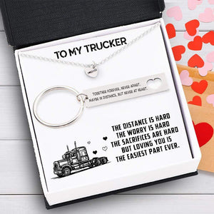 Heart Necklace & Keychain Gift Set - To My Trucker - Loving You Is The Easiest Part - Gnc26035