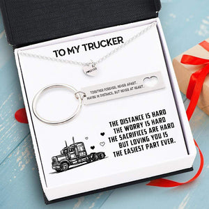 Heart Necklace & Keychain Gift Set - To My Trucker - Loving You Is The Easiest Part - Gnc26035