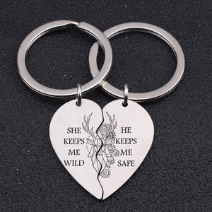 Heart Puzzle Keychain - Hunting Lovers - She Keeps Me Wild - He Keeps Me Safe - Gkf14006
