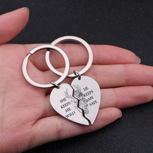 Heart Puzzle Keychain - Hunting Lovers - She Keeps Me Wild - He Keeps Me Safe - Gkf14006