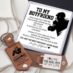 Message Leather Keychain - American Football - To My Boyfriend - Never Forget That I Love You - Gkeq12003