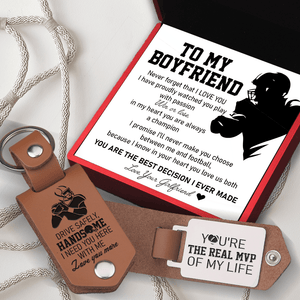 Message Leather Keychain - American Football - To My Boyfriend - Never Forget That I Love You - Gkeq12003
