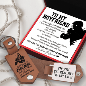 Message Leather Keychain - American Football - To My Boyfriend - Never Forget That I Love You - Gkeq12003