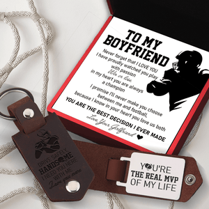 Message Leather Keychain - American Football - To My Boyfriend - Never Forget That I Love You - Gkeq12003