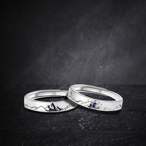 Mountain Sea Couple Promise Ring - Adjustable Size Ring - Hiking - To The Love Of My Life - I Love You To The Mountains & Back - Grlj12002