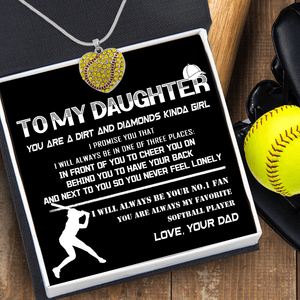 New Softball Heart Necklace - To My Daughter - From Dad - You Are Dirt And Diamonds Kinda Girl - Gnep17004