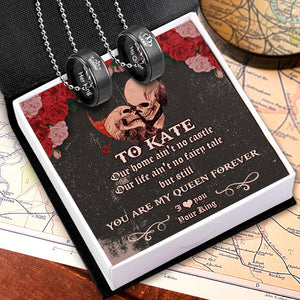 Personalized Couple Pendant Necklaces - Skull & Tattoo - To My Only Queen - You Are My Queen Forever - Gnw13042