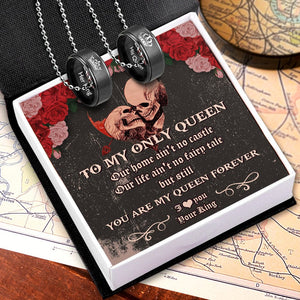 Personalized Couple Pendant Necklaces - Skull & Tattoo - To My Only Queen - You Are My Queen Forever - Gnw13042