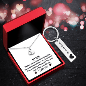 Personalized Heart Necklace & Keychain Gift Set - My Man - I Want All Of My Lasts To Be With You - Gnc26007