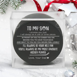Personalized Hockey Puck - Hockey - To My Son - From Dad - I'll Always Be Your No.1 Fan - Gai16007