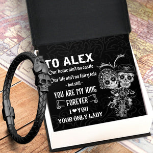 Personalized Skull Cuff Bracelet - Skull - To My Grumpy Old Biker - You Are My King Forever - Gbbh26001