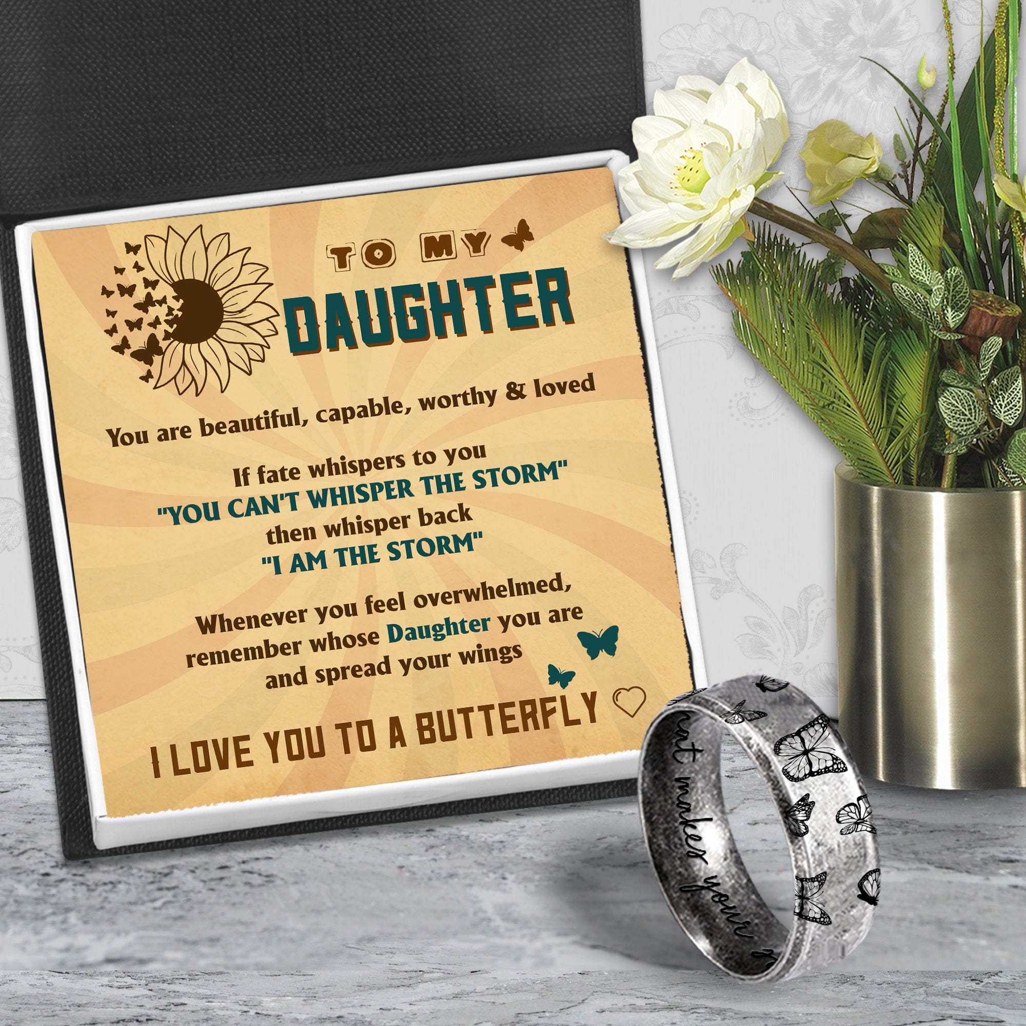 Metal Butterfly Ring - Butterfly - To My Daughter - I Love You To A Bu ...