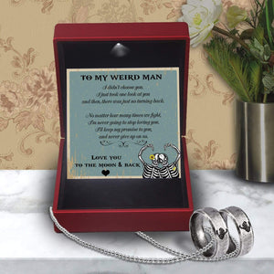 Skeleton Couple Ring Necklaces - Skull & Tatoo - To My Weird Man - Love You To The Moon & Back - Gndx26019