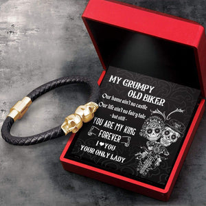 Skull Cuff Bracelet - Skull & Tattoo - To My Grumpy Old Biker - You Are My King Forever - Gbbh26001