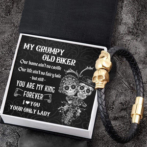 Skull Cuff Bracelet - Skull & Tattoo - To My Grumpy Old Biker - You Are My King Forever - Gbbh26001