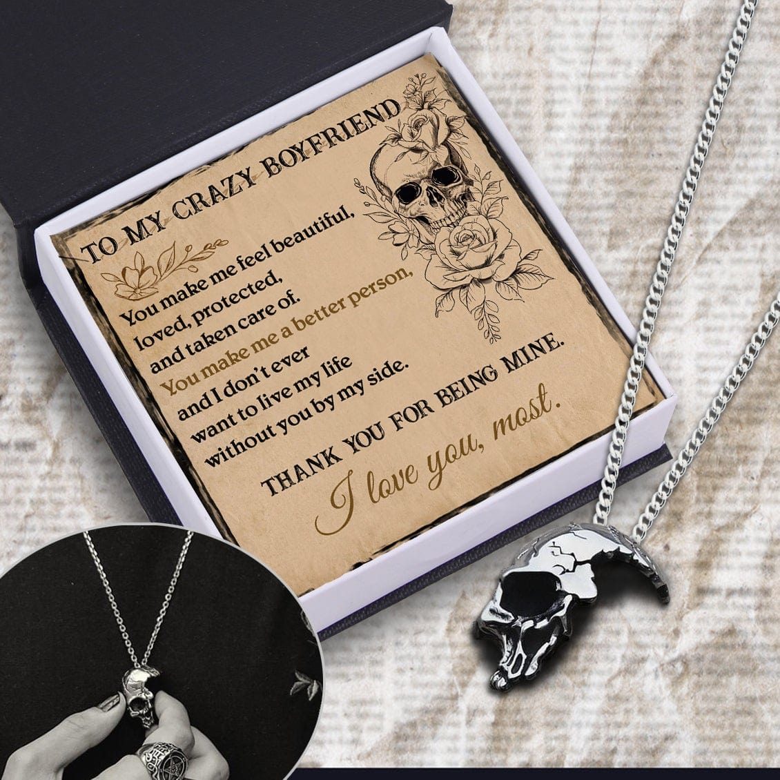 Skull Necklace - Skull - To My Boyfriend - I love you, most - Gnag12002