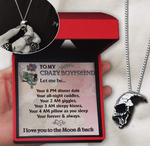 Skull Necklace - Skull - To My Crazy Boyfriend - I love you to the Moon & back - Gnag12001