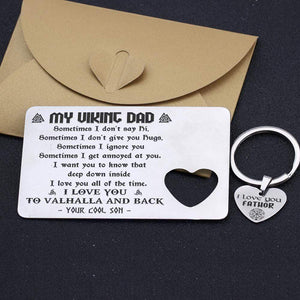 Wallet Card Insert And Heart Keychain Set - Viking - To My Dad - From Son - I Love You To Valhalla & Back - Gcb18018