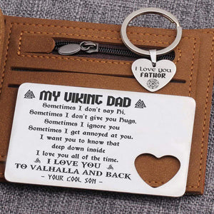 Wallet Card Insert And Heart Keychain Set - Viking - To My Dad - From Son - I Love You To Valhalla & Back - Gcb18018