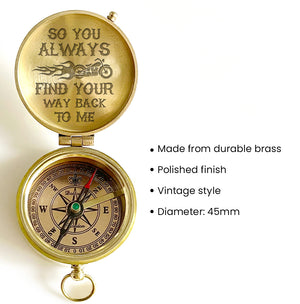 Personalized Engraved Compass - Biker - To My Man - So You Always Find Your Way Back To Me - Gpb26001