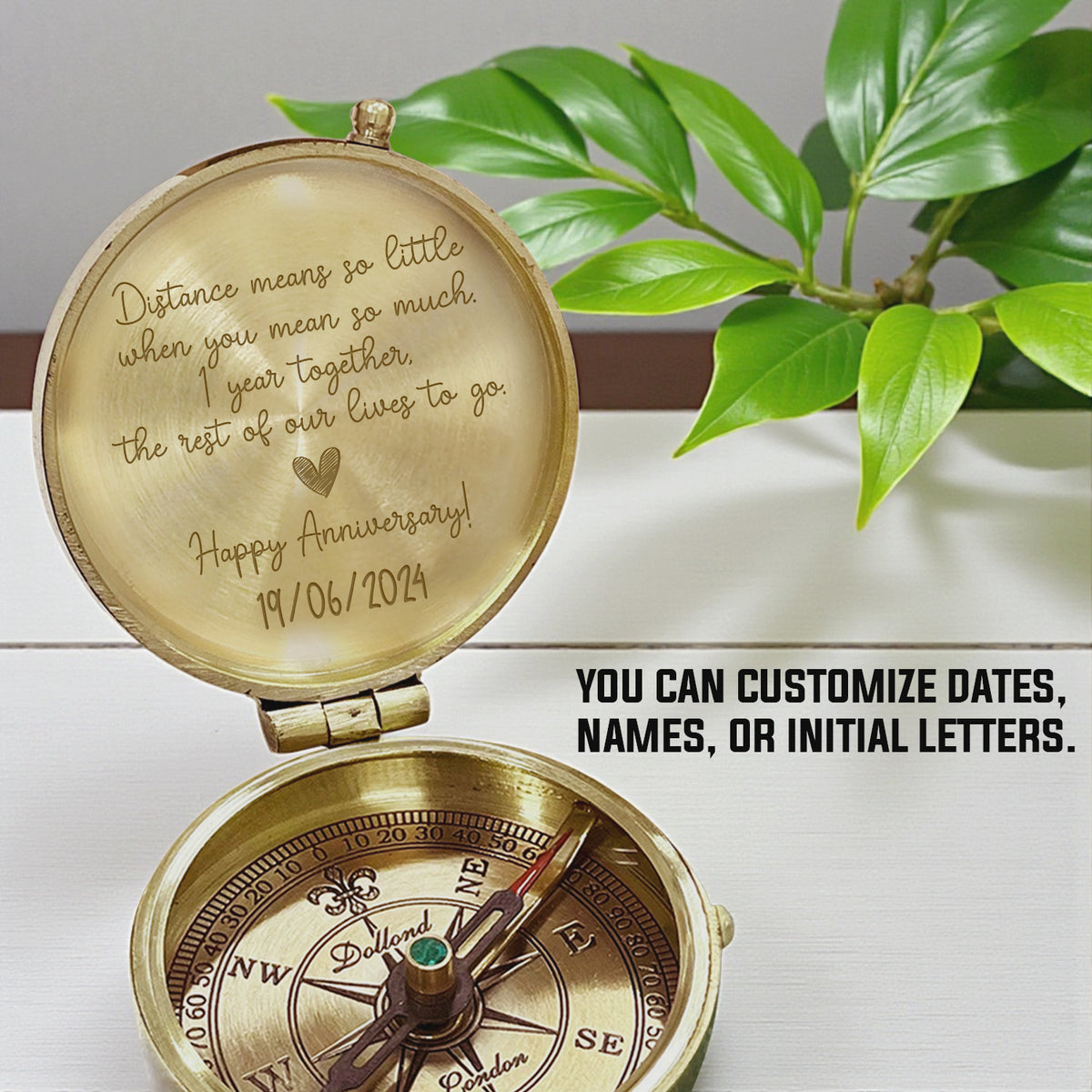 Personalized Engraved Bronze Compass - Handmade 1 year Anniversary Gift for Couples | Custom Name, Date - Gpb26262