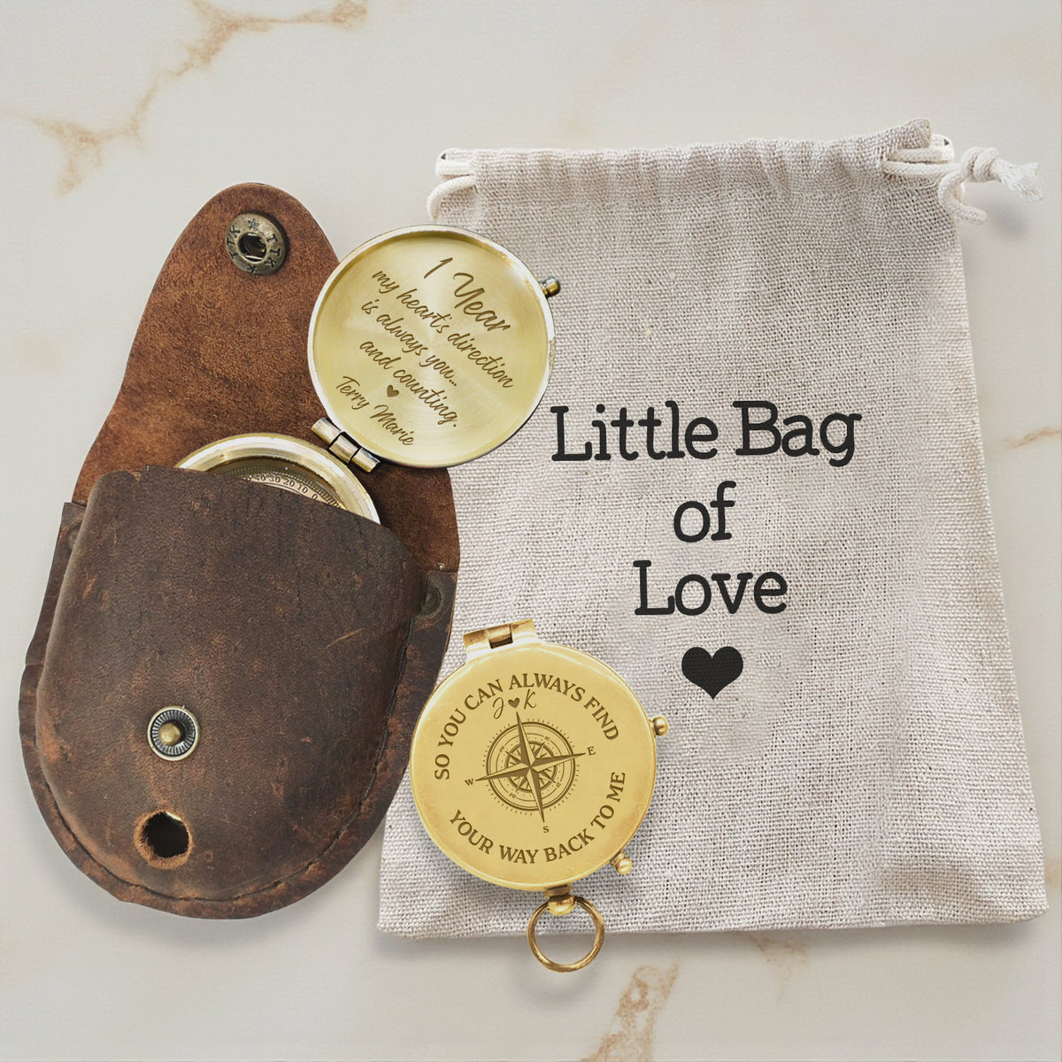 Personalized Engraved Bronze Compass - Handmade 1 year Anniversary Gift for Couples | Custom Name, Date - Gpb26263