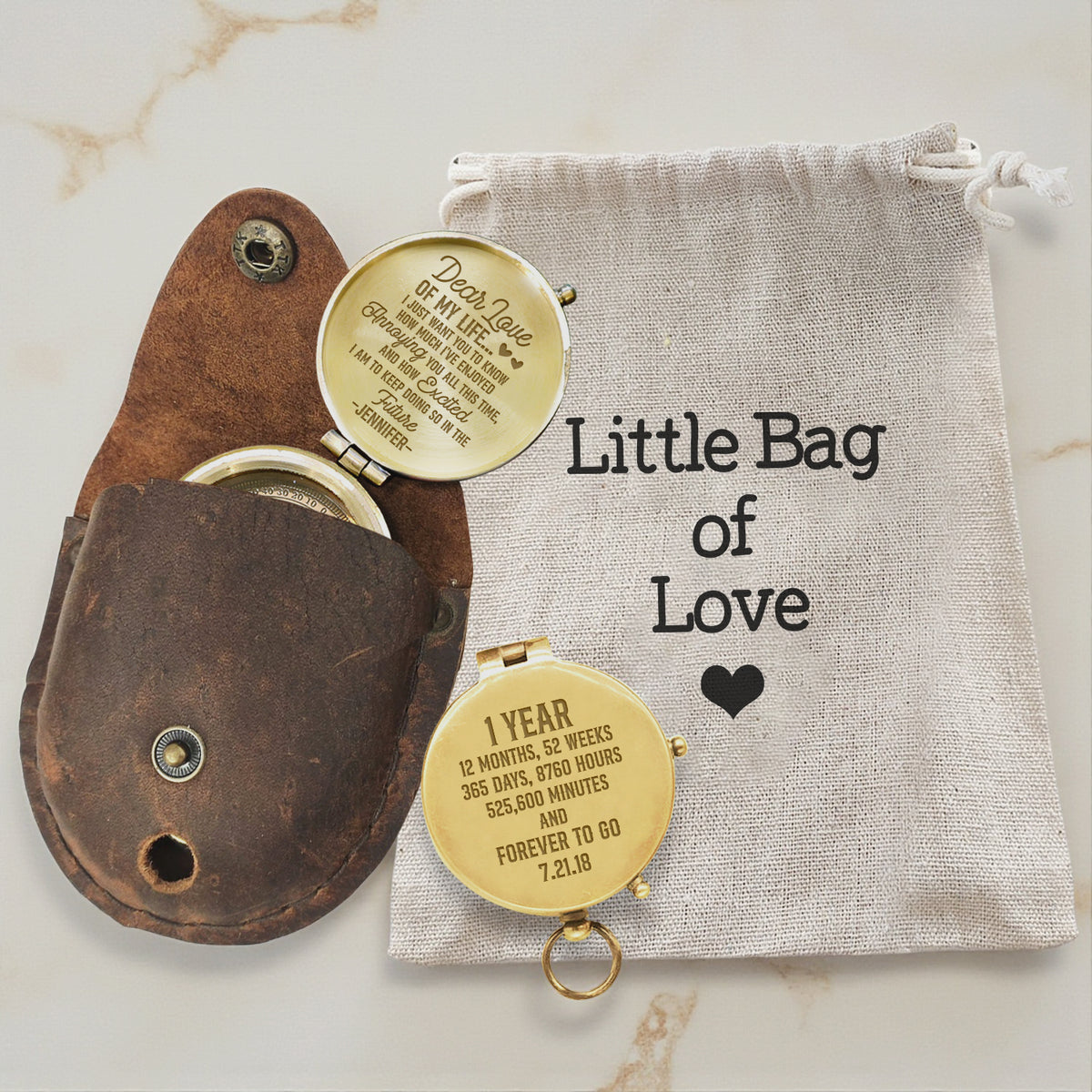 Personalized Engraved Bronze Compass - Handmade 1 year Anniversary Gift for Couples | Custom Name, Date - Gpb26264