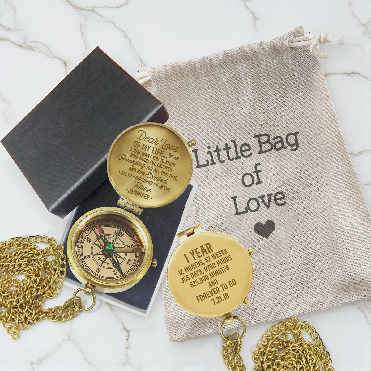 Personalized Engraved Bronze Compass - Handmade 1 year Anniversary Gift for Couples | Custom Name, Date - Gpb26264