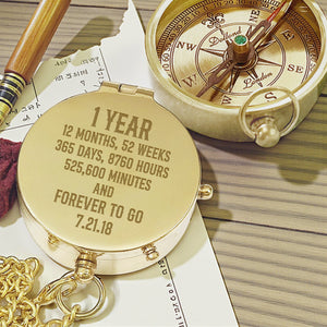Personalized Engraved Bronze Compass - Handmade 1 year Anniversary Gift for Couples | Custom Name, Date - Gpb26264