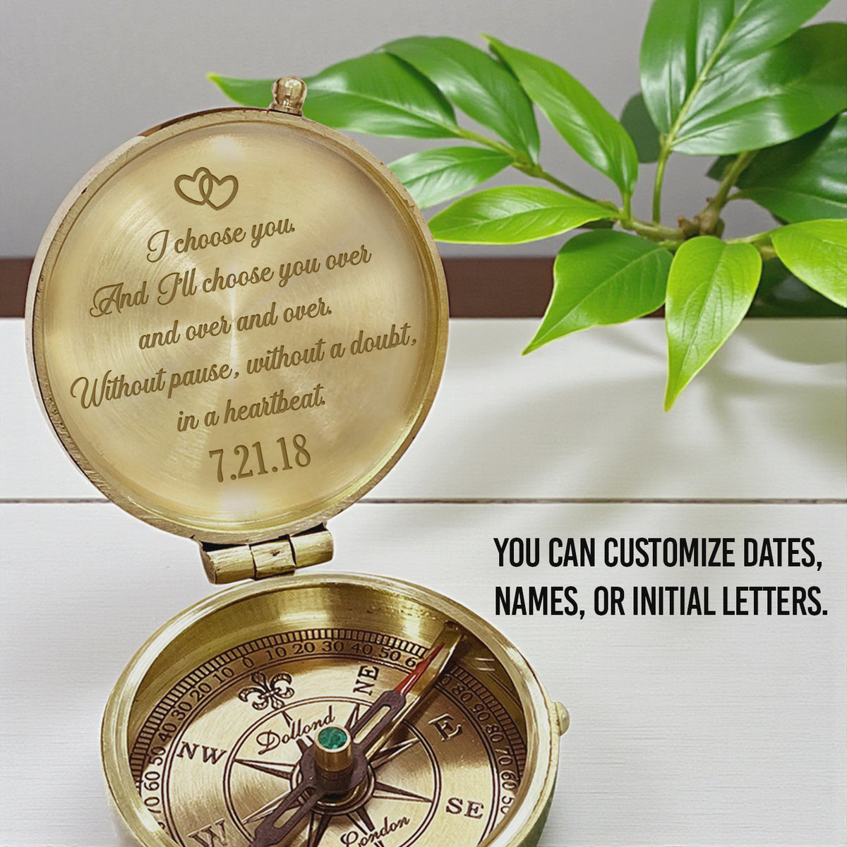 Personalized Engraved Bronze Compass - Handmade 1 year Anniversary Gift for Couples | Custom Name, Date - Gpb26261