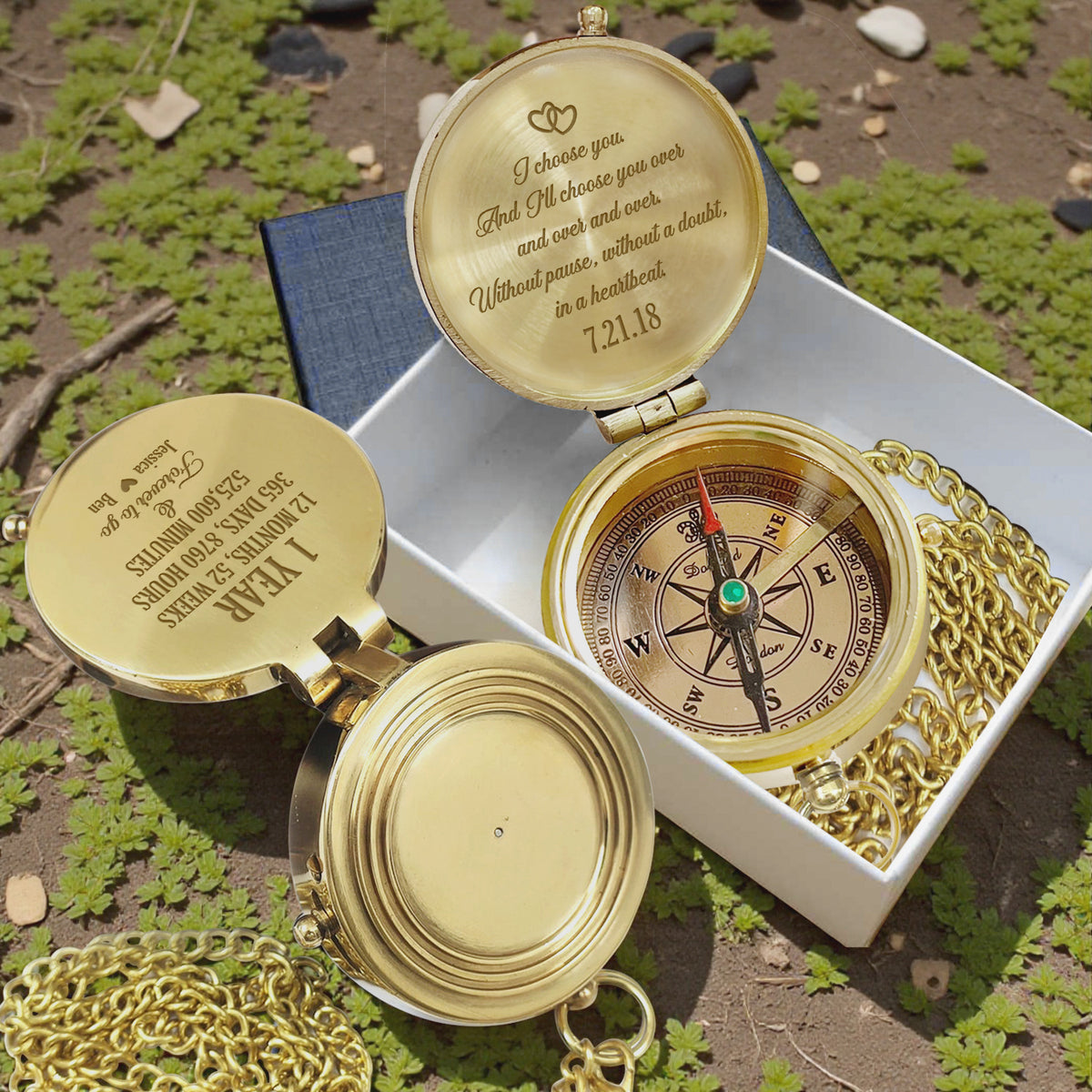 Personalized Engraved Bronze Compass - Handmade 1 year Anniversary Gift for Couples | Custom Name, Date - Gpb26261