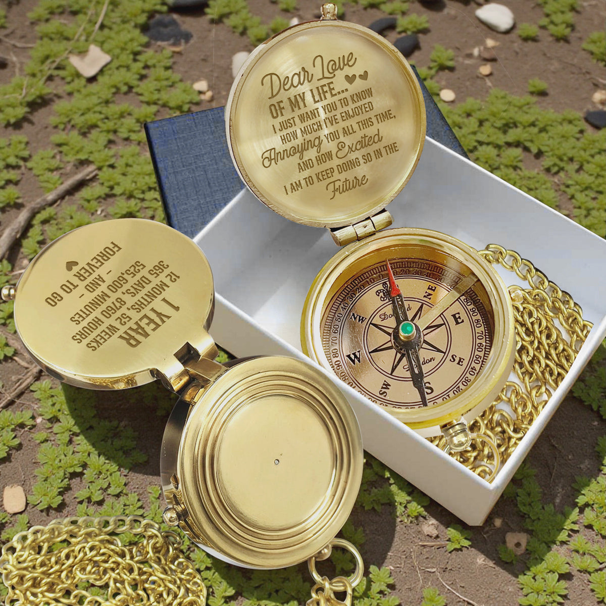 Personalized Engraved Bronze Compass - Handmade 1 year Anniversary Gift for Couples | Custom Name, Date - Gpb26264